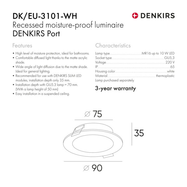 Įleidžiamas šviestuvas įtempiamoms luboms Brilliance DK3101-WH-1 2